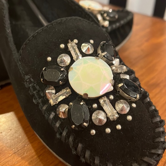 Free People Cherokee Gem Stone Moccasin Shoes Flats Black Suede Womens Size 9 - Picture 8 of 13